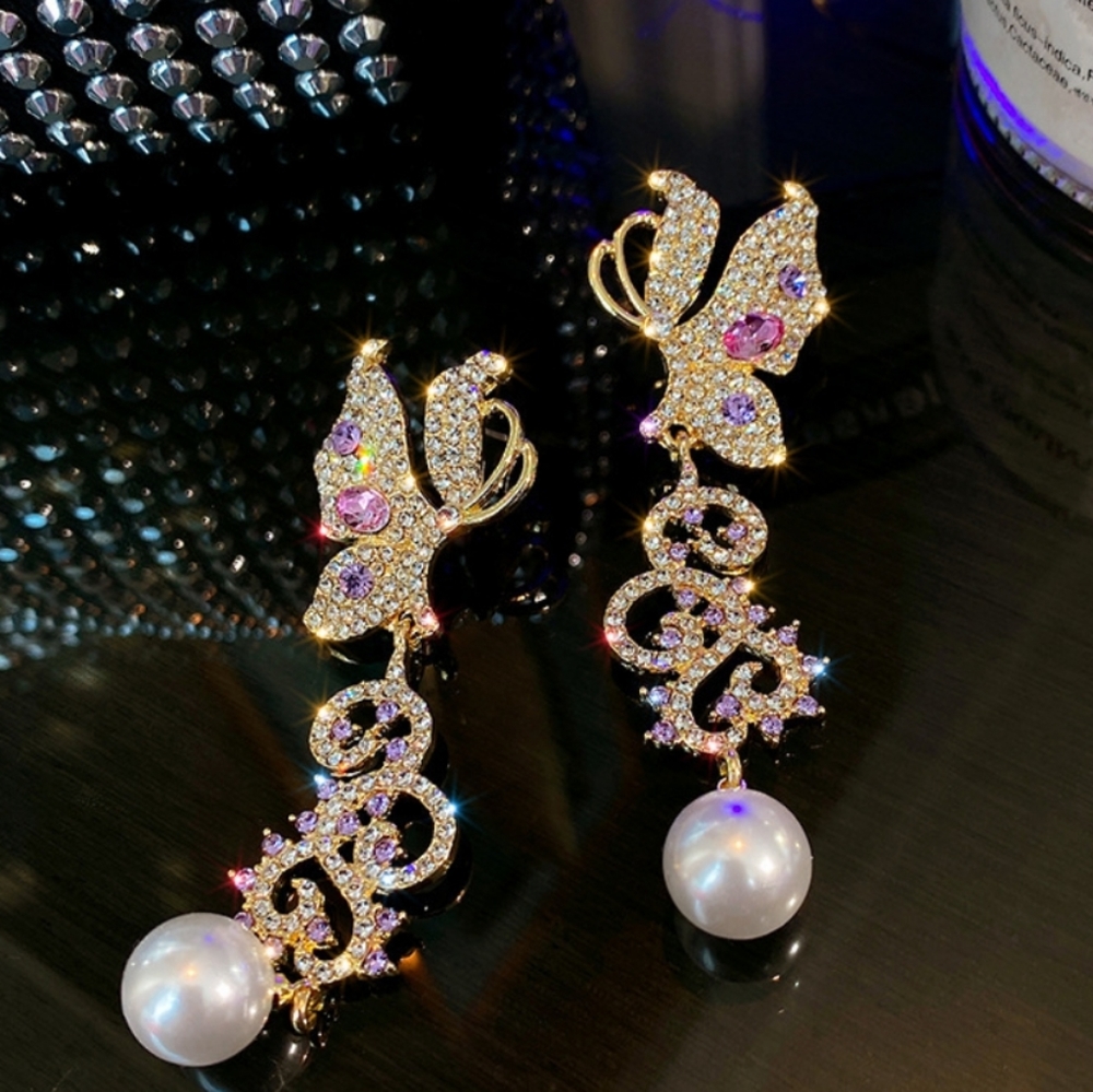CRYSTAL BUTTERFLY DROP EARRINGS